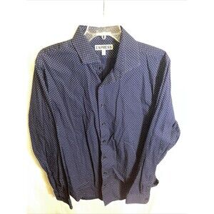 Express Dress Shirt Women’s Size Large Blue Dotted Button Up Long Sleeve